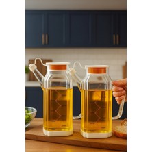 PremiumPort 2'li Borosilikat Cam Yağlık Seti, Ölçülü ve Sızdırmaz Kapaklı, Kaymaz Taban