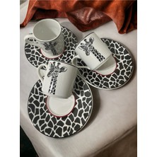 PremiumPort Şık Siyah Beyaz Zürafa Motifli 3 Kişilik Kahve Fincan Seti