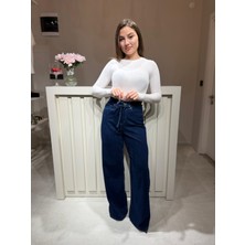 A.T. Kids-Women Kadın Yüksek Bel Bağcıklı Bol Paça Jean Pantolon – Rahat Kalıp Günlük Denim