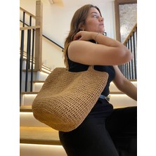 Rabika Hasır Sepet Çanta Büyük Boy Kadın El / Omuz Çantası Sürdürülebilir Özelliklerle