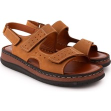 Gondol Unisex Hakiki Deri Cırtlı Ayarlanabilir Rahat Sandalet Hkm.31 - Taba - 42 Taba