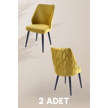 MyMassa Puffy Sandalye - Babyface Sarı - Metal Siyah Ayak (2 Adet) - Salon Sandalyesi / Mutfak Sandalyesi