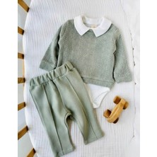 Butik Unisex Model Triko Bebek 3'lü Alt - Üst Takım %100 Pamuklu