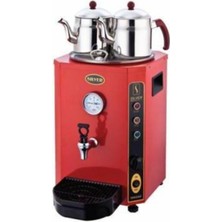 Allians Kırmızı Çay Kazanı, 23 Litre, Silverinox, Çay Makinesi, 2 Demlikli