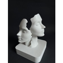 3Defa Craft 🗿 Soyut Çift Yüz Heykeli – Modern Dekoratif 3D Baskı Sanat Objesi | 18,5 cm