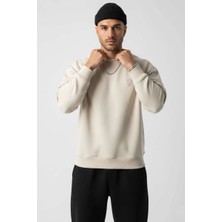 Twenty Erkek Owersize Önü Baskılı Düz Basic Sweatshirt- Krem