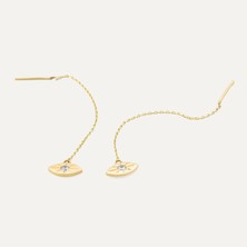 Aja Twilight Eyes Göz Figürlü Tek Taşlı Zincir Sallantılı Altın Küpe