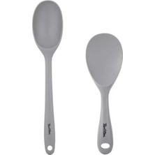 PremiumPort Gri Renkli 2'li Silikon Kaşık ve Pilav Kaşığı Seti