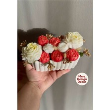 Merz Design Decor Dekoratif Beton Saksıda Sevgililer Günü Özel %100 Doğal Vegan Soya Wax Şakayık Bahçesi Mum Buketi