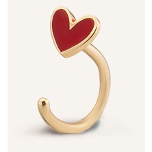 Aja Vionne Kalp Figürlü Kırmızı Mineli Altın Tek Küpe