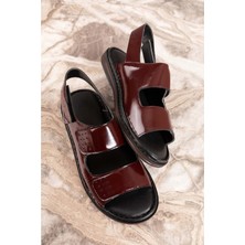 Gondol Hakiki Deri Anatomik Taban Hac Umre Erkek Sandalet KML.1222 - Bordo Rugan - 47 Bordo Rugan