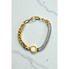 Jewels of Hope Zirkon Taşlı Gurmet Zincir 316L Çelik Kadın Bileklik - Kararmaz Gold 19 cm