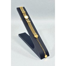 Jewels of Hope Beyaz Sedefli Roma Rakamlı Hasır 316L Çelik Bileklik - Kararmaz Gold Hasır Bileklik 24 cm