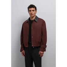 Erkek Owersize Kalıp Yakası Süet Mont- Bordo