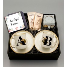 As Gift Kişiye Özel Gold Detaylı Beyaz Fincan & Dekoratif Mum & Mehmet Efendi Türk Kahvesi Hediye Seti