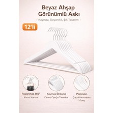 Dory  12 Adet Ahşap Görünümlü Elbise ve Kıyafet Askısı - Beyaz Askı