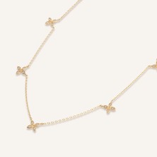 Aja Corcane Sıralı Dört Yapraklı Çiçek Motifli Çok Taşlı Altın Kolye