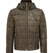 Derimod Wermer Erkek Haki Kapüşonlu Deri Mont 25WGD6592W4