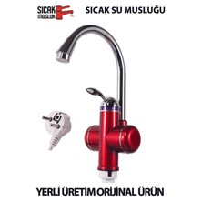 Allians Kırmızı Elektrikli Ani Su Isıtıcı, Termal Şofben ve Musluk, Pratik Kullanım