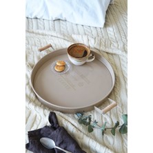 PremiumPort Ahşap Kulplu Yuvarlak Tepsi 37 Cm, Şık ve Dayanıklı Sunum Gereçleri