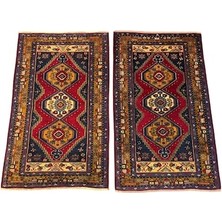 Burak Halı El Dokuma Sıfır Çift Yahyalı Halısı 90X150 Kök Boya %100 Yün 2 Adet Halı Kırmızı