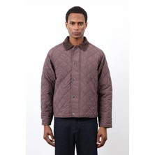 Erkek Owersize Kalıp Yakası Kadife Baklava Desenli Mont- Bordo