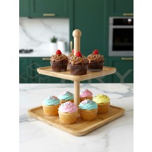 PremiumPort Iki Katlı Kare Bambu Sunum Tabağı, Doğal Ahşap Şekerlik ve Kurabiye Için