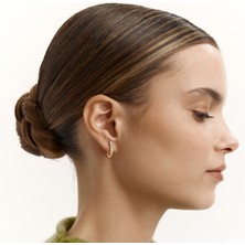 Aja Drop Sıralı Çok Taşlı Pimli Altın Küpe