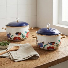 Serenk 20-24 cm Emaye 2'li Derin Bombeli Premium Tencere Seti