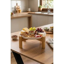 PremiumPort Bambu Ayaklı Seramik Sunum Tabağı 20CM, Tatlı ve Kahvaltılık Servis Tabak