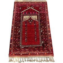 Burak Halı El Dokuma Afgan Halısı Seccade 73X120 Kırmızı %100 Yün Kök Boya Namazlık Kırmızı