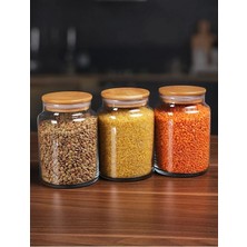 PremiumPort 3'lü Bambu Kapaklı Cam Kavanoz ve Saklama Kabı Seti, Şık ve Pratik