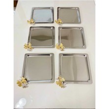 PremiumPort 6'lı Lüx Kare Kelebekli Titanyum Kaplama Servis Tepsisi