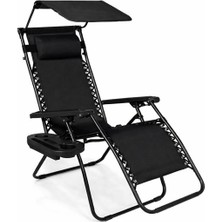 Leva House Leva Katlanır Gölgelikli Sehpalı Yatar Şezlong - Siyah