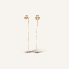 Aja Talmera Çiçek Motifli Çok Taşlı Zincir Sallantılı Altın Küpe