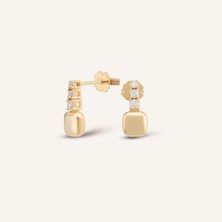 Aja Liraya Geometrik Form Çok Taşlı Pimli Altın Küpe