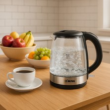 Altus 2200W LED Işıklı Cam Kettle, 360° Döner Taban, Otomatik Kapanma