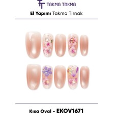 Takma Takma EKOV1671 Kısa Oval 10'lu Tekrar Kullanılabilir El Yapımı Protez Takma Tırnak Ten Rengi-S