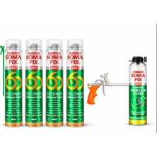 4 Adet 750 ml Somafix 60 Saniye Çift Kullanımlı Yapıştırma Köpüğü ve Köpük Tabancası Köpük Temizleyicisi Seti