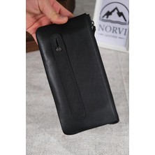 Norvi Deri El Çantası Hakiki Deri Parlak Siyah 1070