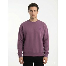 Twenty Erkek Owersize Önü Baskılı Düz Basic Sweatshirt- Mor