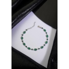INNUENDO JEWELRY 925 Ayar Gümüş Yeşil Sıralı Elips Taşlı Bileklik
