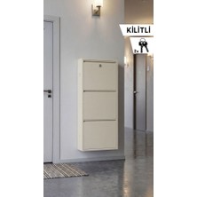 Kilitli Üçlü Metal Ayakkabılık Bej (Yedek Anahtarlı)