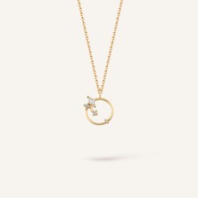 Aja Cordia Halka Form Markiz ve Yuvarlak Taşlı Altın Kolye