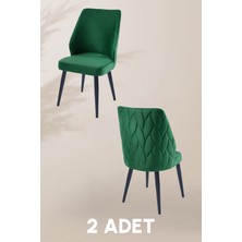 MyMassa Puffy Sandalye - Babyface Yeşil - Metal Siyah Ayak (2 Adet) - Salon Sandalyesi / Mutfak Sandalyesi