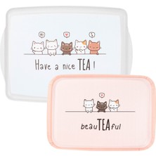 PremiumPort Kedili Melamin 2'li Dikdörtgen Kaydırmaz Tepsi Seti 34-41CM