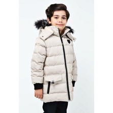 Erkek Çocuk Krem Çıkartılabilir Kapüşonlu Içi Kürklü Mont