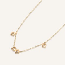 Aja Soliera Geometrik Motifli Çok Taşlı Altın Kolye