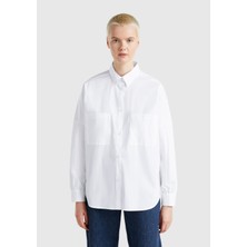 United Colors Of Benetton Beyaz Kadın / Kız Kdn_pamuk Karışımlı Kolu Büzgülü Düşük Omuzlu Oversize Gömlek Model Kodu: ( 54KXDQ0B2101)