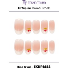 Takma Takma EKKR1688 Kısa Oval 10'lu Tekrar Kullanılabilir El Yapımı Protez Takma Tırnak Renkli-L